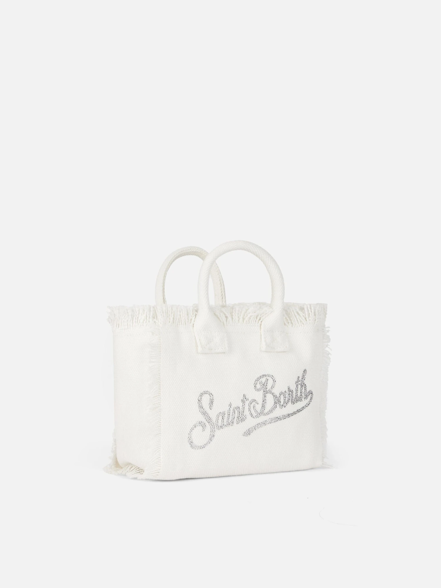 MC2 Saint Barth White Cotton Canvas Mini Vanity Bag With Rhinestone Logo 5 MC2 Saint Barth White Cotton Canvas Mini Vanity Bag With Rhinestone Logo - Image 3