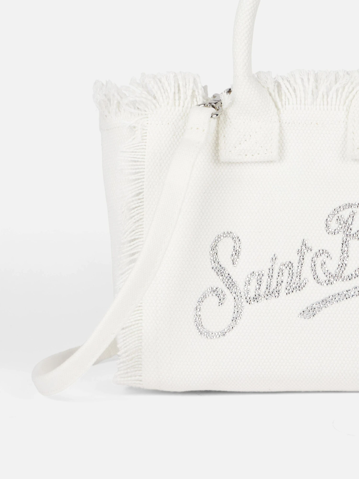 MC2 Saint Barth White Cotton Canvas Mini Vanity Bag With Rhinestone Logo 6 MC2 Saint Barth White Cotton Canvas Mini Vanity Bag With Rhinestone Logo - Image 4