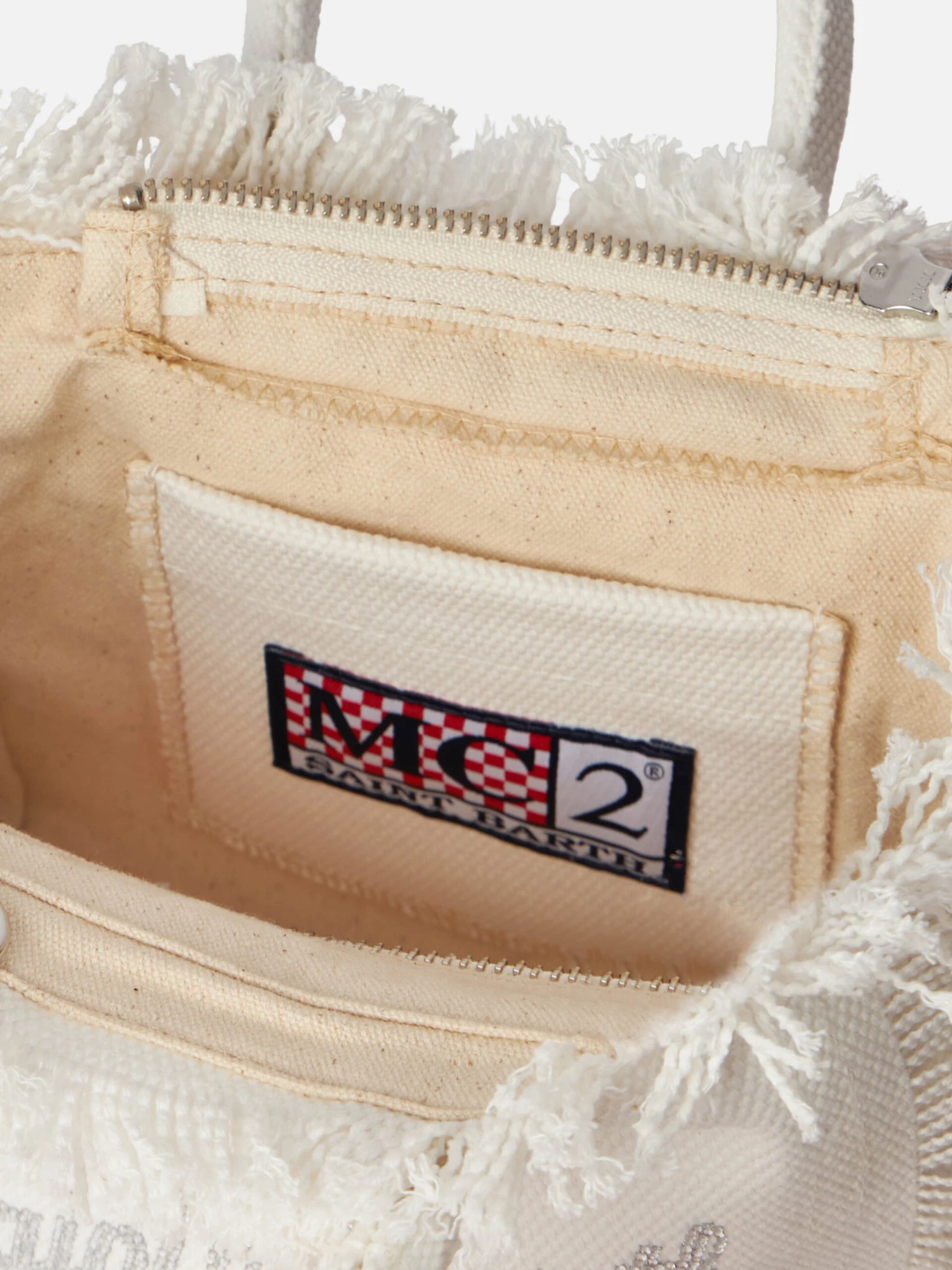 MC2 Saint Barth White Cotton Canvas Mini Vanity Bag With Rhinestone Logo 7 MC2 Saint Barth White Cotton Canvas Mini Vanity Bag With Rhinestone Logo - Image 5