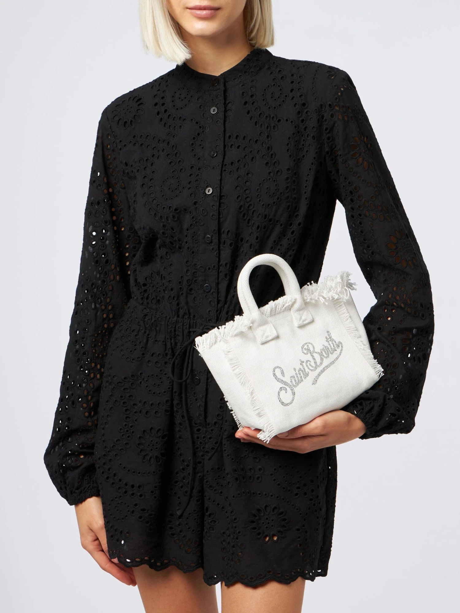 MC2 Saint Barth White Cotton Canvas Mini Vanity Bag With Rhinestone Logo 4 MC2 Saint Barth White Cotton Canvas Mini Vanity Bag With Rhinestone Logo - Image 2