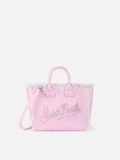 MC2 Saint Barth Pink Cotton Canvas Mini Vanity Bag With Rhinestone Logo