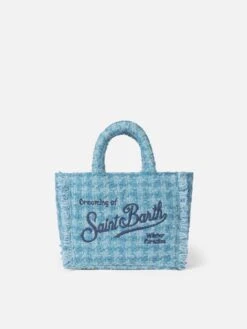 MC2 Saint Barth Mini Vanity Wooly Handbag With Light Blue Tweed Pattern