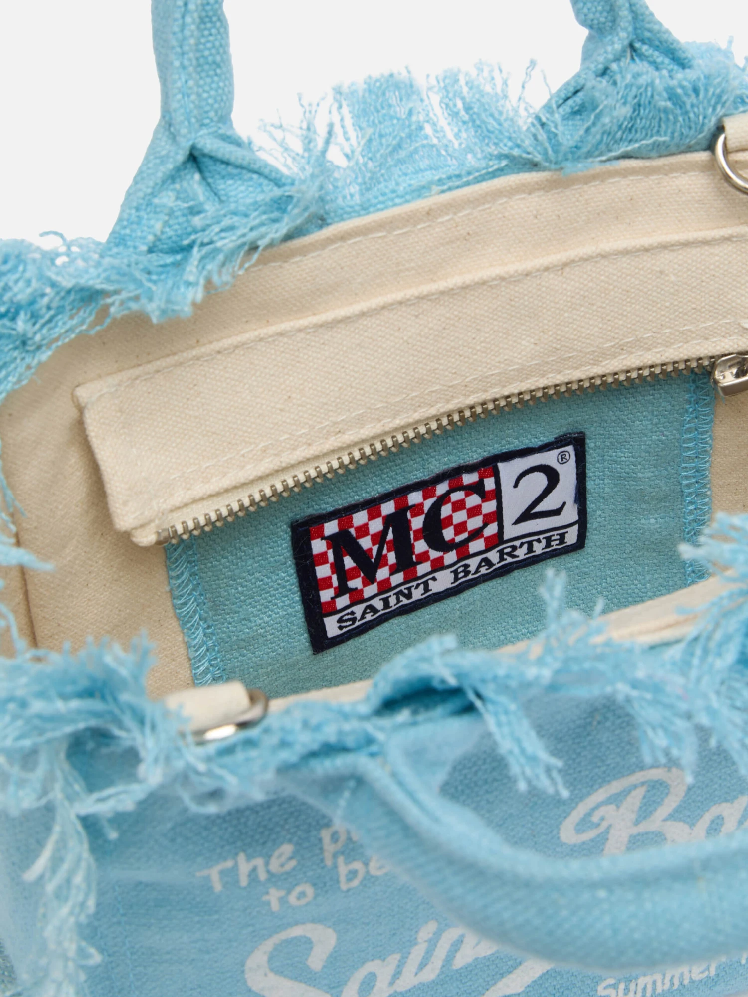 MC2 Saint Barth Mini Vanity Light Blue Linen Bag 7 MC2 Saint Barth Mini Vanity Light Blue Linen Bag - Image 5