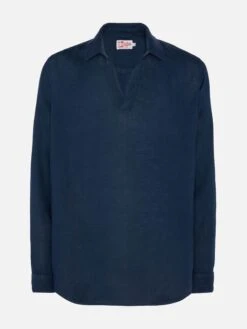 MC2 Saint Barth Navy Blue Linen Polo Shirt Ventotene 9 MC2 Saint Barth Navy Blue Linen Polo Shirt Ventotene -MC2 Saint Barth Shop UID VNT000101897H MAN SHIRT BLUE PLAIN.COLOR MC2 5