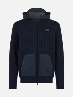 MC2 Saint Barth Man Full Zip Sweater Wiberg With Technic Fabric Hoodie And Pockets -MC2 Saint Barth Shop UID WIB000200096G STBM KNITWEAR BLUE 4