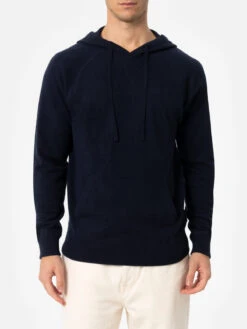MC2 Saint Barth Man Navy Blue Cashmere Blend Hooded Sweater Willbur