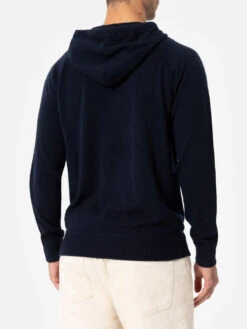 MC2 Saint Barth Man Navy Blue Cashmere Blend Hooded Sweater Willbur -MC2 Saint Barth Shop UID WILB00100010G MAN KNITWEAR BLUE SOLIDCOLOR 20241111103500 03
