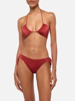 MC2 Saint Barth Shimmer Brick Red Bandeau Bikini Dhalia Yali -MC2 Saint Barth Shop UID YAL000100147H WOMAN BOTTOMBIKINI RED PLAIN.COLOR 1