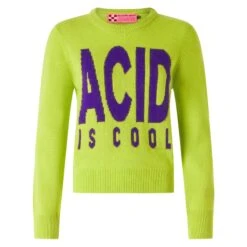Woman Acid Green Sweater "Acid Is Cool" 9 Woman Acid Green Sweater "Acid Is Cool" -MC2 Saint Barth Shop acidgreen sweater woman embroidery