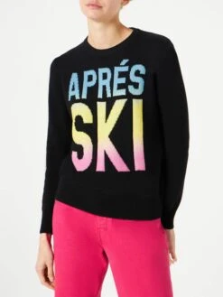 Woman Black Sweater Aprés Ski Degrade Writing