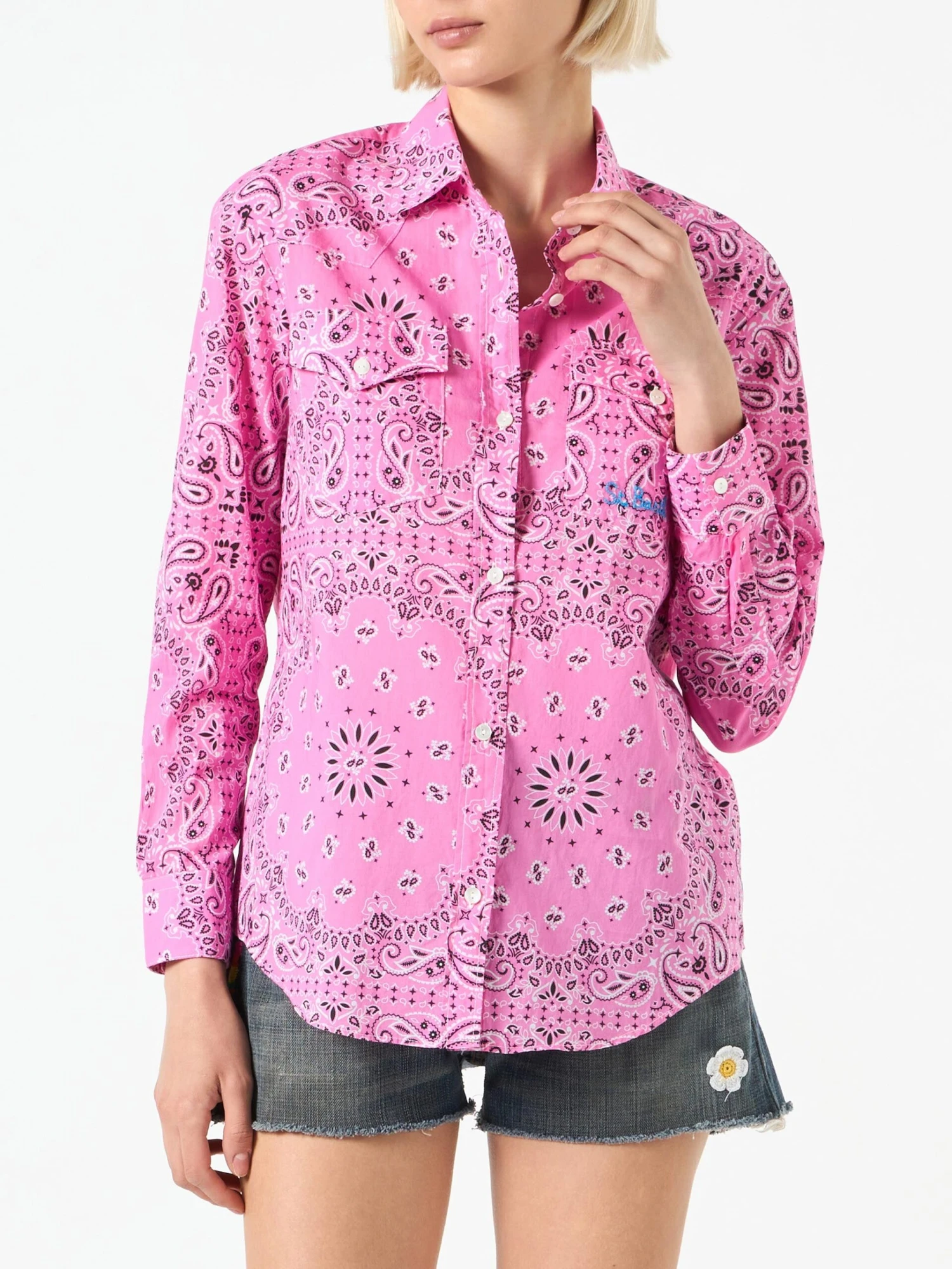 MC2 Saint Barth Woman Pink Shirt With Bandanna Print 3 MC2 Saint Barth Woman Pink Shirt With Bandanna Print