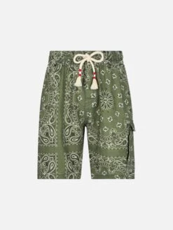 MC2 Saint Barth Man Linen Bermuda Shorts With Military Green Bandanna Print -MC2 Saint Barth Shop bandanna linen bermuda man 4