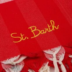 MC2 Saint Barth Fouta With Navy Blue Wave Trim And Gingham Print -MC2 Saint Barth Shop beach towel fouta red2