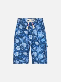 MC2 Saint Barth Man Linen Blue Bermuda Shorts With Flower Print 9 MC2 Saint Barth Man Linen Blue Bermuda Shorts With Flower Print -MC2 Saint Barth Shop bermuda linen flower man 4