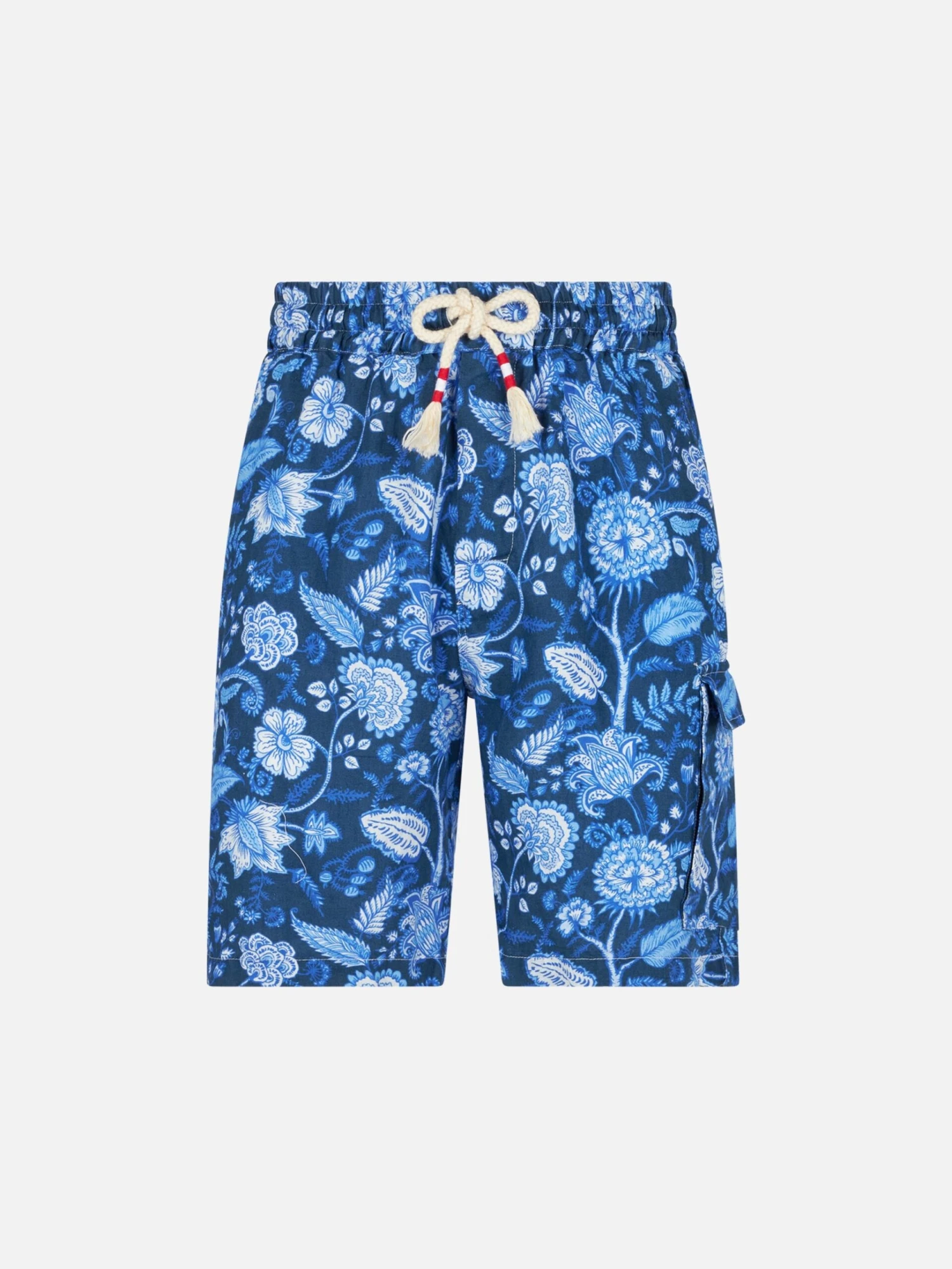 MC2 Saint Barth Man Linen Blue Bermuda Shorts With Flower Print 6 MC2 Saint Barth Man Linen Blue Bermuda Shorts With Flower Print - Image 4