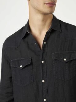 MC2 Saint Barth Man Black Linen Shirt -MC2 Saint Barth Shop black shirt linen man 3