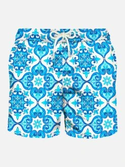 Light Fabric Man Swim Shorts Maiolica Print