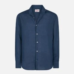 MC2 Saint Barth Man Blue Navy Linen Pamplona Shirt 9 MC2 Saint Barth Man Blue Navy Linen Pamplona Shirt -MC2 Saint Barth Shop blue linen man shirt 4