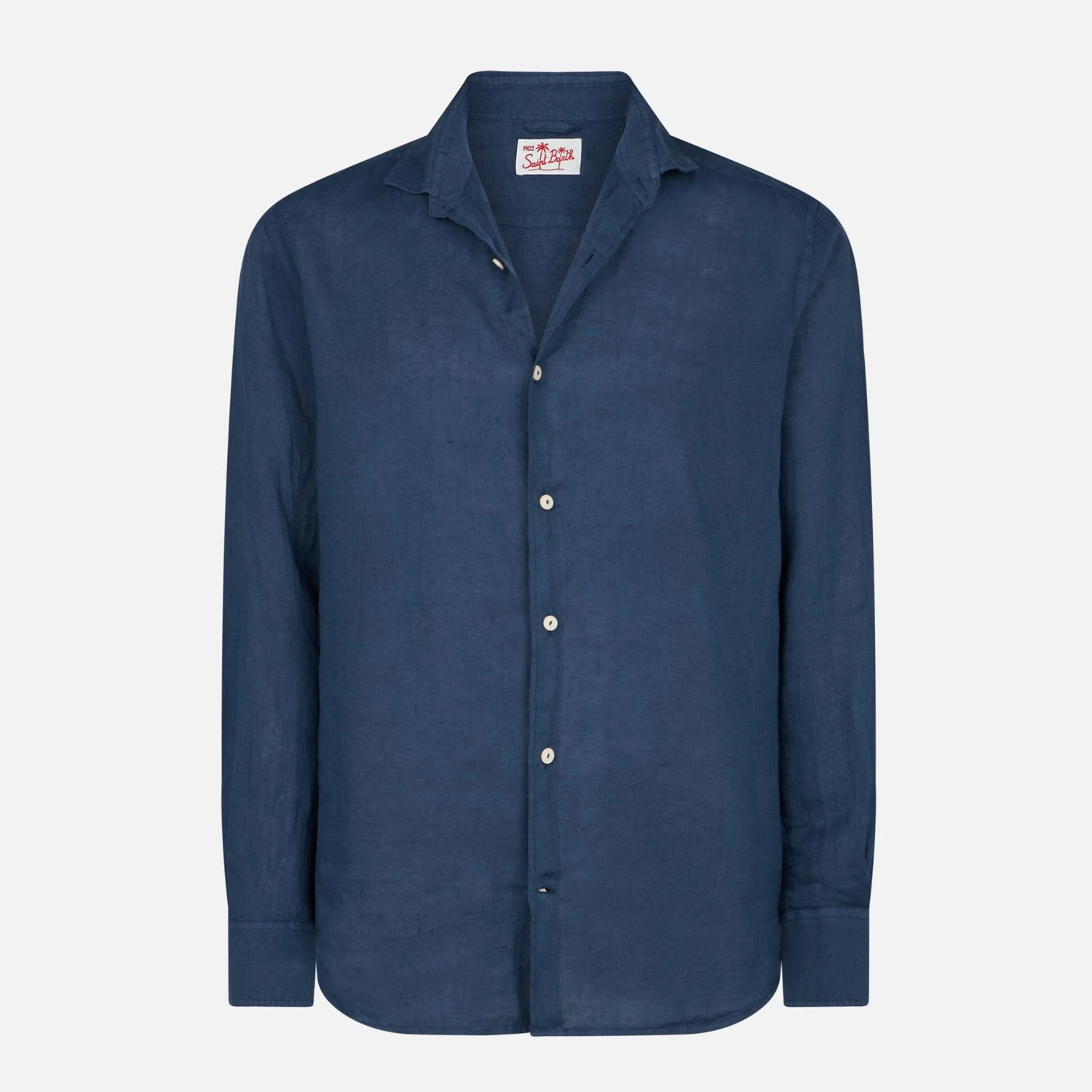 MC2 Saint Barth Man Blue Navy Linen Pamplona Shirt 6 MC2 Saint Barth Man Blue Navy Linen Pamplona Shirt - Image 4