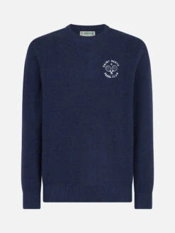 MC2 Saint Barth Man Crewneck Bluette Bouclé Sweater With Saint Barth Padel Club Embroidery 11 MC2 Saint Barth Man Crewneck Bluette Bouclé Sweater With Saint Barth Padel Club Embroidery -MC2 Saint Barth Shop blue sweater padel man 4