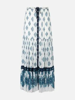 Light Blue Flower Gipsy Print Long Skirt -MC2 Saint Barth Shop boho long skirt ruffled 3