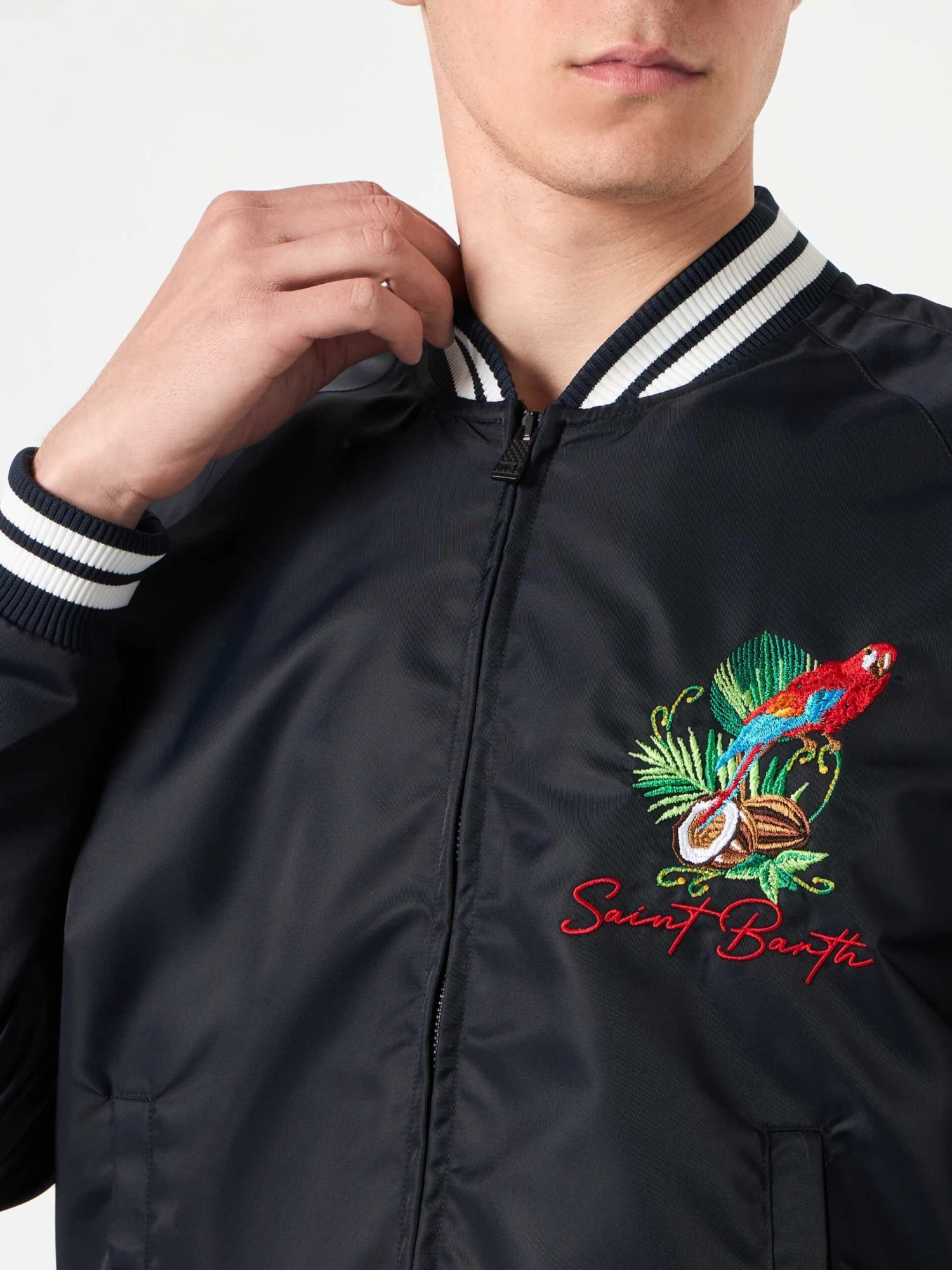 MC2 Saint Barth Man Blue Navy Jacket With Parrots Embroidery 4 MC2 Saint Barth Man Blue Navy Jacket With Parrots Embroidery - Image 2