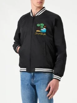 MC2 Saint Barth Man Black Jacket With Saint Barth Island Embroidery