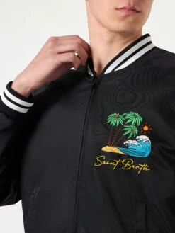 MC2 Saint Barth Man Black Jacket With Saint Barth Island Embroidery -MC2 Saint Barth Shop bomber saint barth embroidery man 3