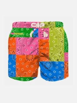 MC2 Saint Barth Boy Swim Shorts With Multicolor Fluo Bandanna Print
