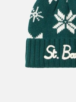 MC2 Saint Barth Boy Green Beanie With Norwegian Pattern -MC2 Saint Barth Shop boy green beanie with norwegian pattern3