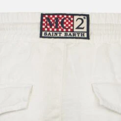 White Color Linen Bermuda Short -MC2 Saint Barth Shop boy linen bermuda white 3