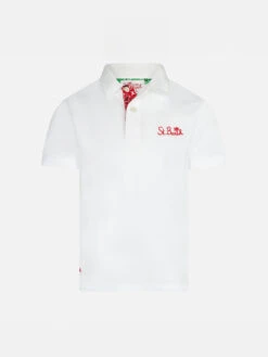 MC2 Saint Barth Boy White Cotton Piquet Polo With Embroidery