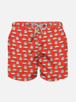 Micro Tuna Box Print Boy's Light Red Swimshorts