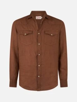 MC2 Saint Barth Man Brown Linen Shirt -MC2 Saint Barth Shop brown linen shirt man 4