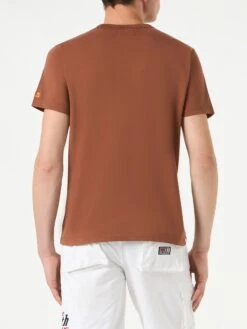 MC2 Saint Barth Man Brown Cotton T-shirt -MC2 Saint Barth Shop brown tshirt embroidery man 2
