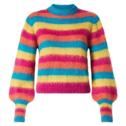 Brushed Knit Striped Sweater With Puff Sleeves 8 Brushed Knit Striped Sweater With Puff Sleeves -MC2 Saint Barth Shop brushed sweater woman multicolor