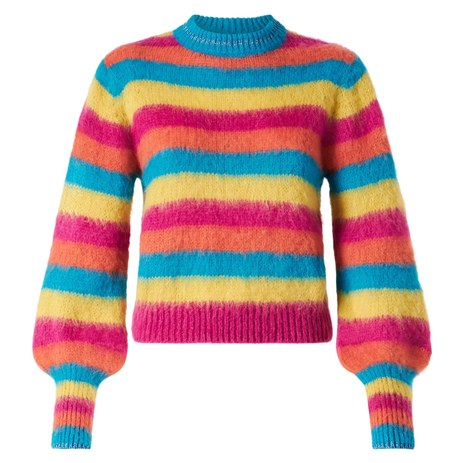 Brushed Knit Striped Sweater With Puff Sleeves 5 Brushed Knit Striped Sweater With Puff Sleeves - Image 3