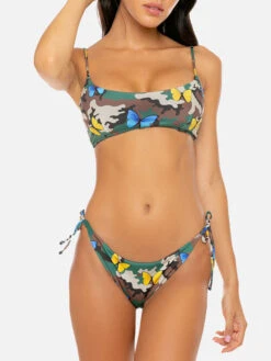 Camouflage Butterfly Print Bikini With Bralette Top