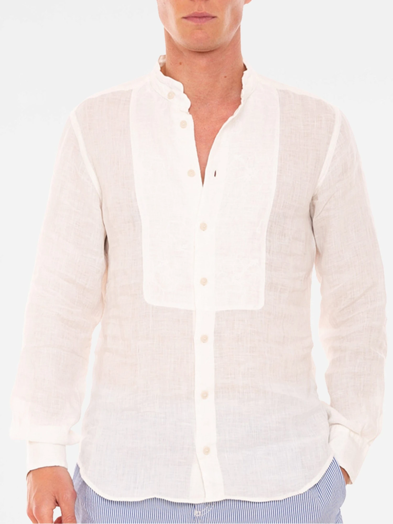 Off White Embroidered Man Linen Shirt 3 Off White Embroidered Man Linen Shirt