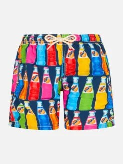 MC2 Saint Barth Boy Lightweight Fabric Swim-shorts Jean Lighting With Pop Corn Print