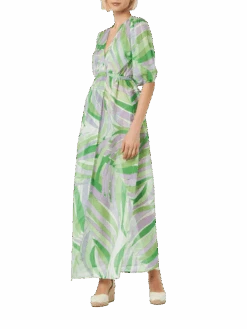 MC2 Saint Barth Cotton And Silk Long Dress Bliss With Palm Print