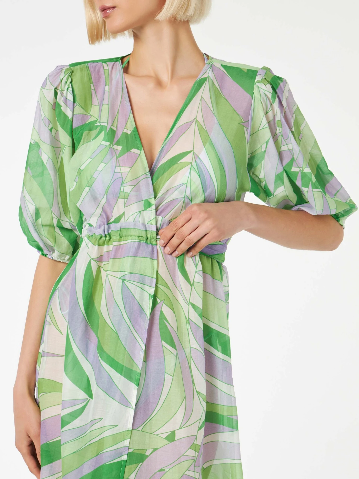 MC2 Saint Barth Cotton And Silk Long Dress Bliss With Palm Print 5 MC2 Saint Barth Cotton And Silk Long Dress Bliss With Palm Print - Image 3