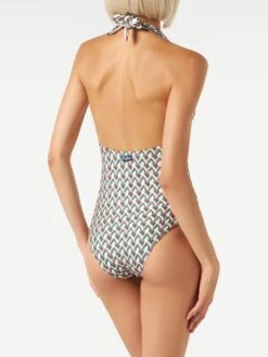 Fucsia And Green Knittedpattern One Piece -MC2 Saint Barth Shop chevron knitted onepiece swimsuit 2