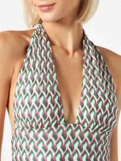 Fucsia And Green Knittedpattern One Piece -MC2 Saint Barth Shop chevron knitted onepiece swimsuit 3