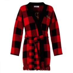 Woman Coat With Belt And St. Barth Embroidery -MC2 Saint Barth Shop coat tartan woman belt