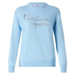 Woman Sweater With Cortina Queen Embroidery 9 Woman Sweater With Cortina Queen Embroidery -MC2 Saint Barth Shop cortina lightblue sweater woman