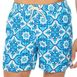 Light Fabric Man Swim Shorts Maiolica Print -MC2 Saint Barth Shop costume majolica azzurro uomo
