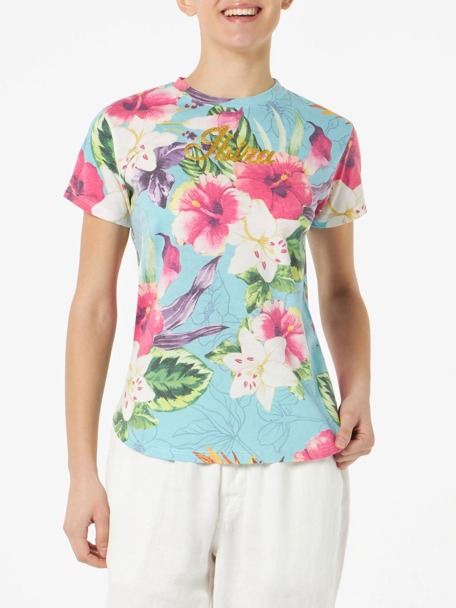 MC2 Saint Barth Woman Cotton T-shirt With Ibiscus Print 3 MC2 Saint Barth Woman Cotton T-shirt With Ibiscus Print