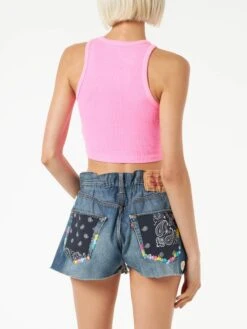 MC2 Saint Barth Cotton Crop Tank Top With St. Barth Embroidery -MC2 Saint Barth Shop crop top woman pink 2