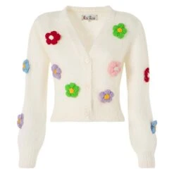 MC2 Saint Barth Woman Brushed Cropped Cardigan With Puff Sleeves -MC2 Saint Barth Shop cropped cardigan multicolor daisies